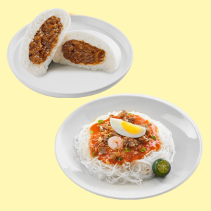 Pancit Palabok with Siopao Asado