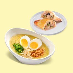 Arroz Caldo with Baked Chicken Pie