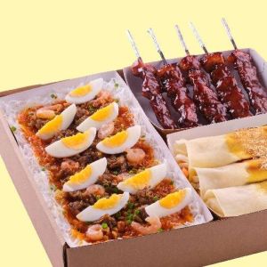 Set B: Pancit Palabok, Chunky Pork BBQ, Fresh Lumpia